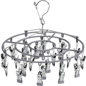 PHYDELU Drying Rack Clothing with 24 ClipsSock Hanger for DryingHanging Clothes Dryer Underwear Hangers Racks Laundry Herb Socks Panty Wet Bra Lingerie Baby Delicates Foldable Small Indoor Metal (Light Gray)