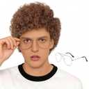 Brown Curly Wig with Glasses for Men's Costume Brown Afro Curly Wig 70s 80s Funny Wigs for Retro Halloween Cosplay Party Use