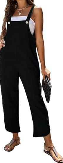 AMEBELLE Women's Sleeveless Cotton Linen Overalls Rompers Baggy Wide Leg Jumpsuits,  black, Size M