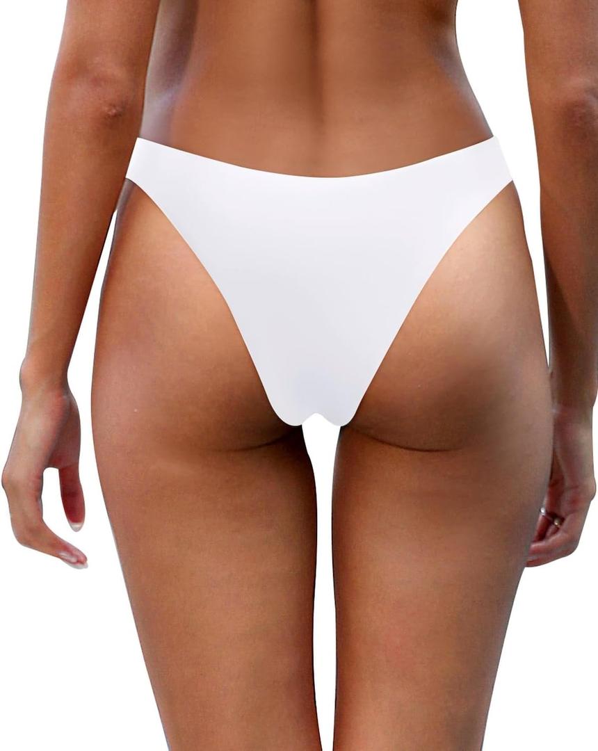 Aqua Eve Women Cheeky Bikini Bottom Brazilian High Cut Swim Bottom Low Rise Bathing Suit Bottom (Medium, White)