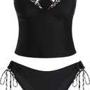 ZAFUL Women Double Layer Tankini Set V Neck Color Block Swimsuit Side Tie Two Piece Bathing Suit, XL