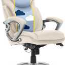 Serta Bryce Executive Office Chair, Ergonomic Computer Desk Chairs with Patented AIR Lumbar Support, Comfy Body Pillows, Height Adjustable, Swivel Base with Wheels, Bonded Leather, Cream White
