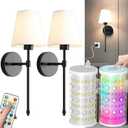Wireless Wall Sconces Set of Two Battery Operated, Rechargeable Wall Lamp with 10000 mAh Dimmable Bulb & Remote, 10 Colors Wall Lights for Bedroom Living Room Hallway Wall Decor