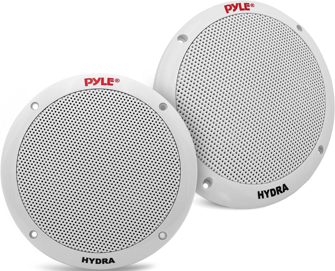 Pyle 6.5 Inch Dual Marine Speakers - 2 Way Waterproof and Weather Resistant Outdoor Stereo Sound System with 400 Watt Power, Polypropylene Cone and Butyl Rubber Surround - 1 Pair - PLMR605W(White) (accessory)