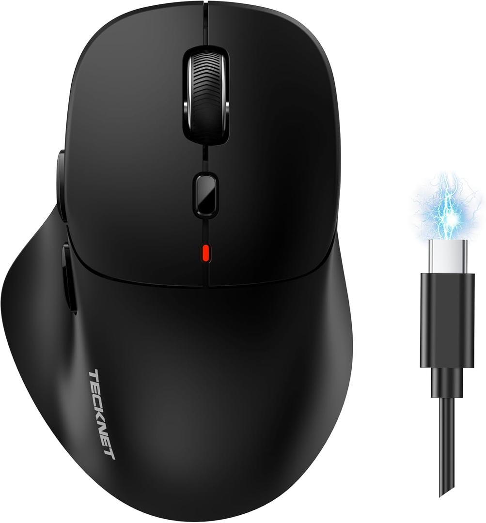 TECKNET Wireless Mouse Bluetooth 5.0/3.0 & 2.4G Rechargeable, Silent Clicks, Adjustable 4800 DPI, 6 Buttons, Ergonomic Design, Bluetooth Mouse for Laptop, Computer, ipad (Black)