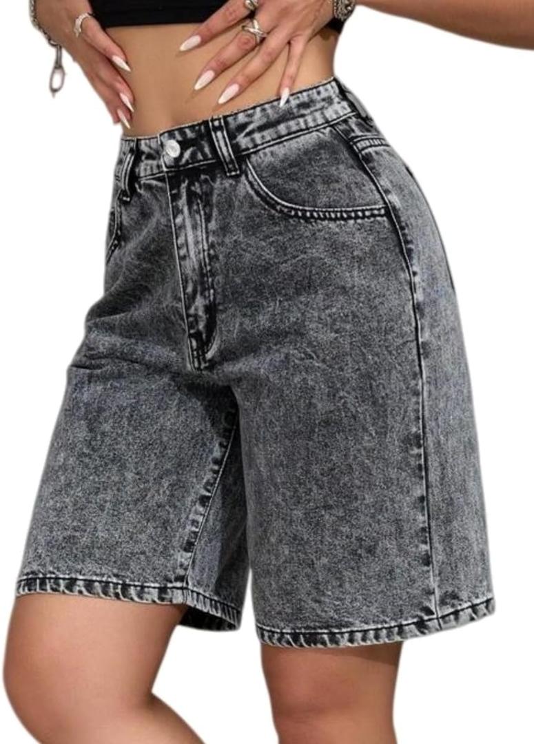 Lei sure Women's Casual Summer Denim Bermuda Shorts High Waisted Stretchy Trendy Jean Shorts with Pockets Denim (Black, M)