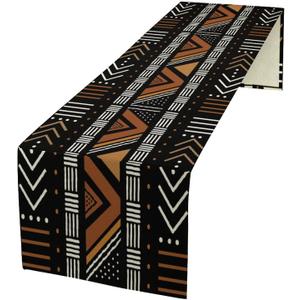 African Geometric Tribal Table Runner Vintage Abstract African Traditional Mud Cloth Pattern Seasonal Summer Holiday Dinner Runner for Farmhouse Kitchen Dinner Table Holiday Party Decor 13"x60"