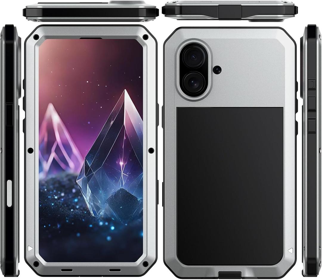 for iPhone 16 Case Heavy Duty Metal Shockproof Tough Armour Silver