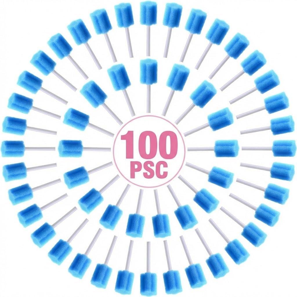 BVN Oral Care Swabs, 100 Pcs Disposable Mouth Cleaning Spong Swabs. (Blue-100pcs)