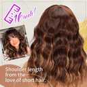 Bob Wavy Wigs for Women Reddish Caramel Brown Short Curly Hair Wig with Bangs Shoulder Length Style Synthetic Realistic Heat Resistant Wig for Everyday Hairstyle 16 Inch
