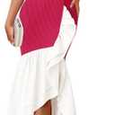 ZESICA Women's 2025 Summer Strapless Bodycon Maxi Dress Ribbed Sexy High Split Mermaid Prom Party Dresses (Pink, S)