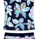 Little Girls' Summer Swimwear Two Piece Boyshort Tankini Kids Swimsuit (8-9 Years, Colorful Flowers)