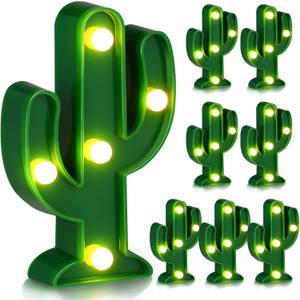 Kathfly 8 Pcs LED Cactus Light Cactus Centerpiece for Table Mexican Lamp Decor Table Party Decoration Mexican Theme Birthday Party Night Lamp for Home Garden Cinco De Mayo Decor(2.76 x 4.72 x 0.98 In)