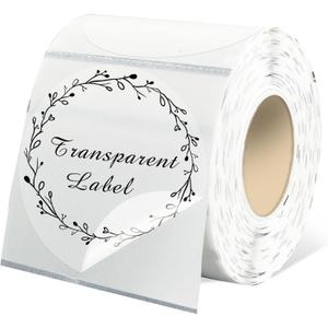 2" Round Transparent Thermal Label Stickers, Self-Adhesive Direct Clear Thermal Labels, 500 Sheets with Perforation Line in ROLL