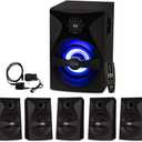 Goldwood Bluetooth 5.1 Surround Sound Home Theater Speaker System with LED Display, FM Tuner, USB/SD Inputs - 6-Piece Set with Remote Control, Black