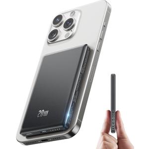 2025 for Magsafe Battery Pack, Ultra Slim Wireless Portable Charger 5000mAh, 20W PD Magnetic Power Bank Fast Charging USB C in&Out Powerbank for iPhone 16/15/14/13/12 Mini Plus Pro Max, Matte Black