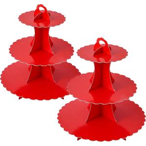 Soleebee 3-Tier Cupcake Stand, Cardboard Cupcake Tower, Dessert Cup Cake Stand Tower for Birthday Wedding Party Decoration, Cupcake Tier Stand 2 Set (Red)