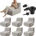 6 Pcs Inflatable Chairs for Adults, Blow up Couch with Electric Air Pump, Inflatable Chairs for Movie Night Flocking Portable Blow up Furniture Beanbag Sofa for Living Room Party (Light Grey)