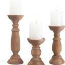 Rustic Wooden Pillar Candle Holders Set of 3, 12'' 9'' 6'' Farmhouse Wood Candle Stand for Table Centerpieces, Vintage Tall Candleholders Fireplace Mantel Decor for Living Room, Brown