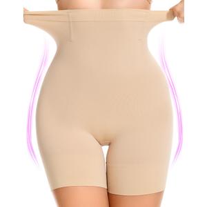 SIMIYA Shapewear Tummy Control Shorts for Women, 5-IN-1 Body Shaper High Waisted Girdle Boyshort Slip Short for Under Dresses (Medium, Nude)