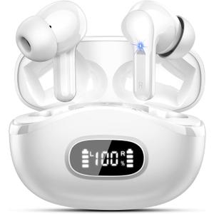 Wireless Earbuds, Bluetooth Headphones 5.4 HiFi Stereo, Ear Buds with 4 ENC Noise Cancelling Mics, 48H Bluetooth Earbuds with Dual LED Display, IP7 Waterproof in Ear Earphones for Android iOS, White Wireless Earbuds, Bluetooth Headphones 5.4 HiFi Stereo, Ear Buds with 4 ENC Noise Cancelling Mics, 48H Bluetooth Earbuds with Dual LED Display, IP7 Waterproof in Ear Earphones for Android iOS, White