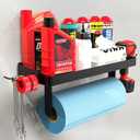 Garage Paper Towel Holder with Shelf - Wall Mount Paper Towel Holder with 4 Hooks, Single-Hand Tear Paper Towel Rack Heavy Duty Tissue Holder for Clean Station, Craft Room, Workbench (Black)