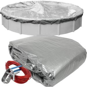 Pool Mate 18 ft Classic Silver Winter Pool Cover for Above Ground Pools, 4 ft Overlap (22 ft Cover Size), Solid 8 x 8 Scrim, 2.36 oz/yd2, Style: 5518-4A