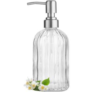 Clear Glass Soap Dispenser with 304 Rustproof Stainless Steel Pump 18oz for Kitchen and Bathroom Hand Soap Dispneser Bottle