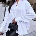 Women's Plus Size Oversized Button Down Shirt Unique Ruched Drawstring Long Sleeve Blouse Casual Loose Tunic Tops with Collar (White,3X-Large)