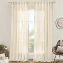 LAMIT Living Room Linen Curtains 95 Inch for Bedroom, Back Tab and Rod Pocket Linen Textured Sheer Curtains Light Filtering Boho Drapes for Canopy/Nursery, 2 Panels, 52 x 95 Inch, Beige