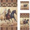 Boho Bath Towels Set of 3,Azetc Ethnic Style Western Horse, Decoractive Bathroom Towels Set 1 Bath Towel,1 Hand Towel,1 Washcloth, Soft Shower Towels for Bathroom Beach Gym Spa