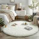 Amdrebio Ivory White Round Rug 5Ft for Bedroom Living Room Aesthetic, Neutral Fluffy Fuzzy Circle Area Rugs for Kids Room Playroom, Circular Plush Soft Shaggy Cream Carpet for Dorm Teen Baby Nursery