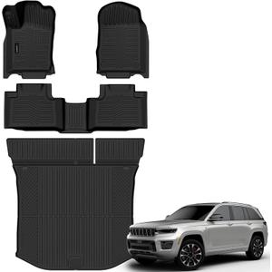 Auxko All Weather Floor Mats Cargo Mat for Jeep Grand Cherokee 5 Seats 2011-2021 & Grand Cherokee WK 2022 All Season TPE Accessories Guard Odorless Anti-Slip Floor Liners Trunk Mat