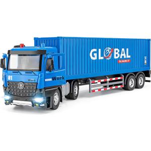 Semi Truck Toy with Metal Cab, Large Tractor Trailer Truck with Lights and Sounds, Friction Powered Cargo Transporter for Kids, Birthday Gift for Toddlers Boys 16.5"