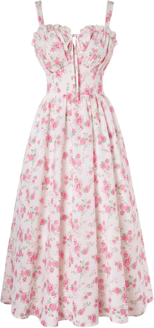 Scarlet Darkness Summer Dresses for Women 2025 Floral Corset Dress Long Milkmaid Dress (Small, Pink Roses)