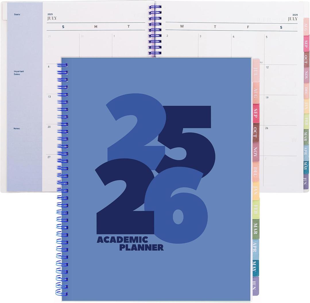 Rileys Academic Planner 2025-2026, Daily, Weekly & Monthly Planner, July 2025 - June 2026, Student Notes Pages, Twin-Wire Binding, Weekly Agenda for School & Work (8.5 x 11-Inches, Blue, Chunky)