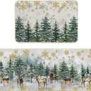 Artoid Mode Xmas Trees Deer Snowflakes Christmas Kitchen Mats Set of 2, Winter Home Decor Low-Profile Kitchen Rugs for Floor - 24x35 and 24x59 Inch (Green)