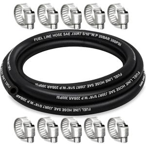 Fuel Line 5/16 Inch ID, Fuel Hose 10FT, J30R7 Fuel Line Hose NBR with 10 Clamps.