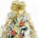 Gold Glitter Christmas Tree Topper Bow 11 Inch with 6 Ribbon Tails 3 Yards Long Wired Ribbon for Holiday Easy Style Party Decoration