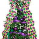 47 Inch Mardi Gras Wreath Bow Large Mardi Gras Bow Decor Gold Purple Green Glitter Ribbon Tree Topper New Orleans Ornament for Carnival Party Wreath Indoor Outdoor Home