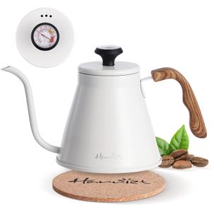 Harriet Gooseneck Kettle with Thermometer for Pour Over Coffee and Tea, 37 fl oz, Stainless Steel, Durable 3-Layer Base, Ideal Spout for Precision Pouring, Compatible with all Stove Tops, White