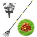 Rake for Leaves, Small Leaf Rake for Garden, 70-inch Adjustable Metal Rakes-Tool with 11 Steel Tines for Gardening, Yard, Shrub, Flower Beds, Lawns
