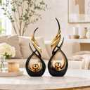 2 PCS Black Gold Ceramic Statues For Home Decor Accents, Modern Abstract Art Sculptures, Elegant Tabletop Decorative Objects For Dining Room, Entryway, Tv Stand, Mantel, Coffee Table Centerpieces
