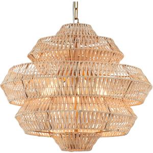 22 Hand Woven Rattan Chandelier 5 Round Adjustable Boho Pendant Light Farmhouse Large Brass Pendant Lighting Fixtures for Dining Room Kitchen Island Living Room, UL Listed
