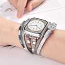 KOREDA Boho Leather Bracelet Compatible for Apple Watch Band 38mm 40mm 41mm 42mm 44mm 45mm 46mm Series 11 10 9 8 7 SE Women, Handmade Multilayer Wrap Beaded Jewelry Apple Watch Strap for iWatch Series 6/5/4/3/2/1 (Grey)