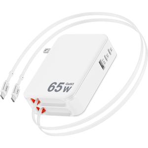 5 in 1 Retractable Wall Charger,65W Retractable Phone Charger Wall Plug with 3 USB Ports, 3.9FT PD USB C Chargers Block Fast Charging for iPhone 17/16/15,MacBook Pro,Galaxy 25 24 23,Pixel