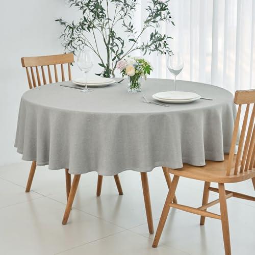 maxmill Linen Textured Tablecloth Spill-Proof Stainproof Wrinkle Free Washable Fabric Table Cloth for Circular Table Cover, Dining Room Buffet Banquet Party Holiday Dinner, Round 70 Inch Light Grey