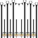 6 Pack 10 ft Heavy Duty Metal String Light Poles Adjustable Outdoor Lighting Stand for Patio,Backyard,Garden,Party & Wedding Rustproof & Sturdy with Hooks