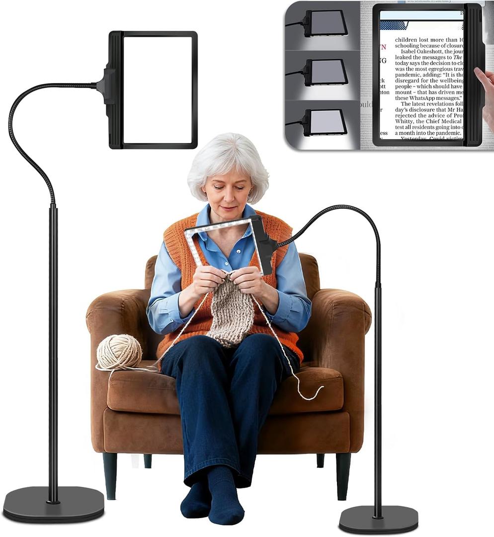 Large 5X Rechargeable Floor Magnifying Glass with Light and Stand 43 LED Floor Magnifying Lamp 2-in-1 Lighted Magnifying Floor lamp for Reading Sewing,Crafts,Painting,Close Work,DIY (Black)