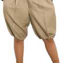 LKOUS Bermuda Shorts for Women Casual Baggy Lightweight Elastic Waist Knee Length Lantern Shorts with Pockets (Beige, M)